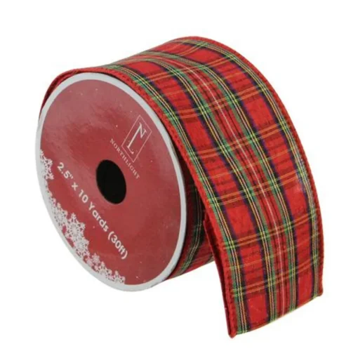 Sale Red and Green Plaid Wired Christmas Craft Ribbon 2.5" x 10 Yards Ribbons & Bows