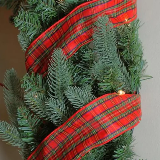 Sale Red and Green Plaid Wired Christmas Craft Ribbon 2.5" x 10 Yards Ribbons & Bows