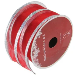 Sale Red and Silver Striped Christmas Wired Craft Ribbon 2.5" x 10 Yards Ribbons & Bows