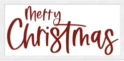 Outlet Red and White Merry Christmas 9.5" x 18.5" Framed Christmas Wall Decor Art Print Sign Poster in a Natural Wooden Frame with UV Acrylic and Hangers Wall