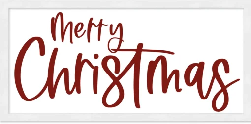 Outlet Red and White Merry Christmas 9.5" x 18.5" Framed Christmas Wall Decor Art Print Sign Poster in a Natural Wooden Frame with UV Acrylic and Hangers Wall