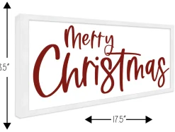 Outlet Red and White Merry Christmas 9.5" x 18.5" Framed Christmas Wall Decor Art Print Sign Poster in a Natural Wooden Frame with UV Acrylic and Hangers Wall