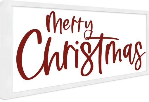 Outlet Red and White Merry Christmas 9.5" x 18.5" Framed Christmas Wall Decor Art Print Sign Poster in a Natural Wooden Frame with UV Acrylic and Hangers Wall