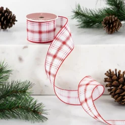 Best Red and White Plaid Wired Craft Christmas Ribbon 2.5" x 10 Yards Ribbons & Bows