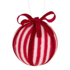 Red and White Striped Candy Cane Christmas Ball Ornament 4" (100mm) Glass|Ball Ornaments