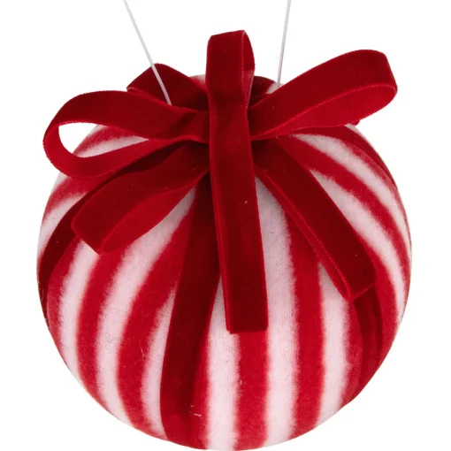 Red and White Striped Candy Cane Christmas Ball Ornament 4" (100mm) Glass|Ball Ornaments