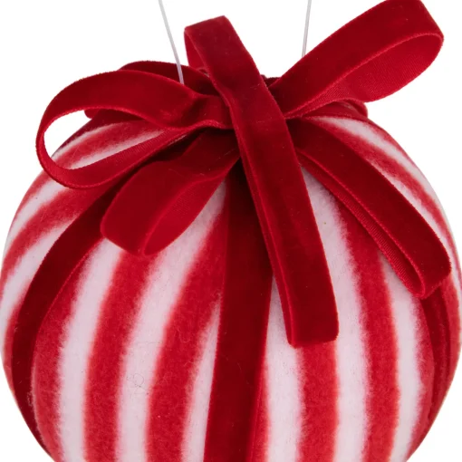 Red and White Striped Candy Cane Christmas Ball Ornament 4" (100mm) Glass|Ball Ornaments