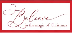 Clearance Red Believe in the Magic of Christmas 11.5" x 25.5" Framed Christmas Wall Decor Sign Poster in a Red Wooden Frame with UV Acrylic and Hangers Wall
