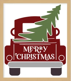 Online Red Christmas Truck 10.5" x 11.5" Framed Christmas Wall Decor Art Print Sign Poster in a Natural Wooden Frame with UV Acrylic and Hangers Wall