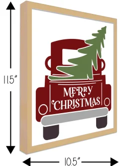 Online Red Christmas Truck 10.5" x 11.5" Framed Christmas Wall Decor Art Print Sign Poster in a Natural Wooden Frame with UV Acrylic and Hangers Wall