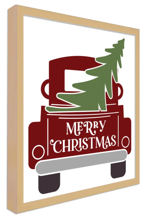 Online Red Christmas Truck 10.5" x 11.5" Framed Christmas Wall Decor Art Print Sign Poster in a Natural Wooden Frame with UV Acrylic and Hangers Wall