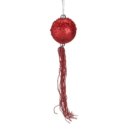 New Red Glittered Christmas Ball Ornament with Tassels and Beads 12" (304.8mm) Finials|Pendants