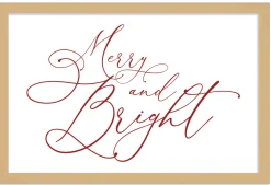 New Red Merry and Bright 15.5" x 21.5" Framed Christmas Wall Decor Art Print Sign Poster in a Natural Wooden Frame with UV Acrylic and Hangers Wall