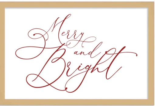 New Red Merry and Bright 15.5" x 21.5" Framed Christmas Wall Decor Art Print Sign Poster in a Natural Wooden Frame with UV Acrylic and Hangers Wall