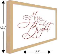 New Red Merry and Bright 15.5" x 21.5" Framed Christmas Wall Decor Art Print Sign Poster in a Natural Wooden Frame with UV Acrylic and Hangers Wall