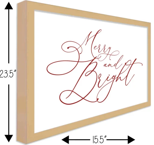 New Red Merry and Bright 15.5" x 21.5" Framed Christmas Wall Decor Art Print Sign Poster in a Natural Wooden Frame with UV Acrylic and Hangers Wall