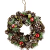 Discount Red Ornament with Frosted Pinecone and Pine Needle Christmas Wreath, 13.5-Inch, Unlit Unlit