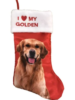 Online Red Satin I Love My Golden Retriever Christmas Holiday Stocking Stockings