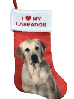 Discount Red Satin I Love My Golden Labrador Christmas Holiday Stocking Stockings