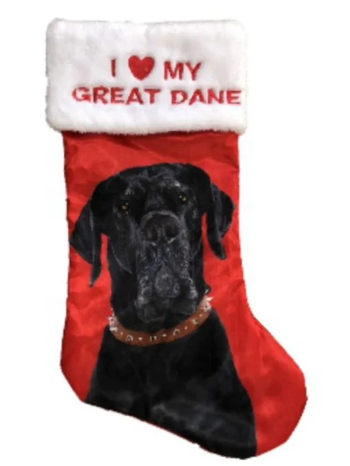Sale Red Satin I Love My Great Dane Dog Christmas Holiday Stocking Stockings