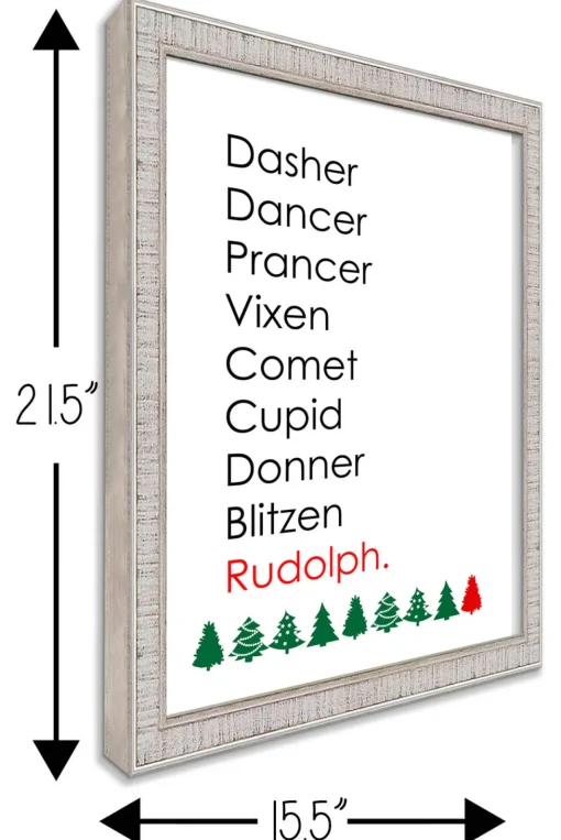 Online Reindeer Names 15.5" x 21.5" Framed Christmas Wall Decor Art Print Sign Poster in a White Wooden Frame with UV Acrylic and Hangers Wall