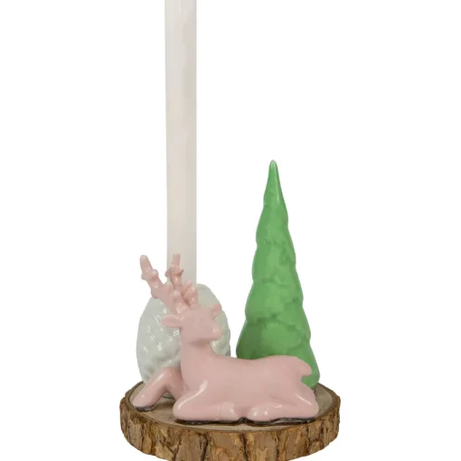 Clearance Reindeer with Tree and Pine Cone Christmas Taper Candle Holder - 6" Candle Holders