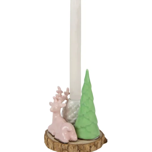 Clearance Reindeer with Tree and Pine Cone Christmas Taper Candle Holder - 6" Candle Holders
