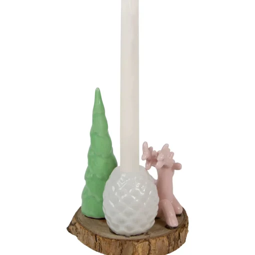 Clearance Reindeer with Tree and Pine Cone Christmas Taper Candle Holder - 6" Candle Holders