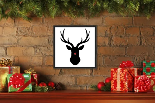 Outlet Rudolph the Red Nosed Reindeer 15.5" x 15.5" Framed Christmas Wall Decor Art Print Sign Poster in a Black Wooden Frame with UV Acrylic and Hangers Wall