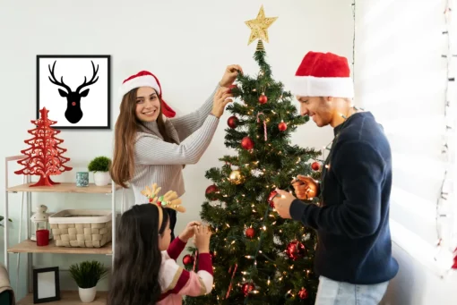Outlet Rudolph the Red Nosed Reindeer 15.5" x 15.5" Framed Christmas Wall Decor Art Print Sign Poster in a Black Wooden Frame with UV Acrylic and Hangers Wall