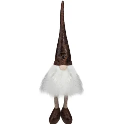 Rustic Sitting Gnome Christmas Decoration - 12" - White and Brown Gnomes
