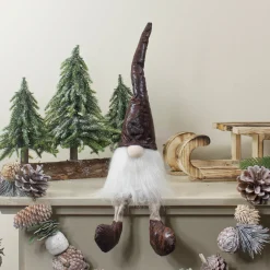 Rustic Sitting Gnome Christmas Decoration - 12" - White and Brown Gnomes