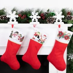 Online Santa and Snowman Christmas Stocking - 19" - Red and White Stockings