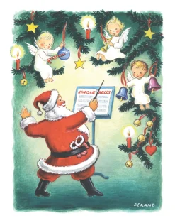 Santa Jingle Bells Christmas Holiday Wall Decor Art Print Wall
