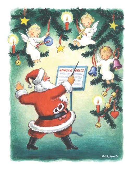 Santa Jingle Bells Christmas Holiday Wall Decor Art Print Wall