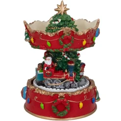Sale Santa on Train Musical Christmas Carousel - 6" - Red and Gold Animated & Musical