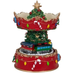 Sale Santa on Train Musical Christmas Carousel - 6" - Red and Gold Animated & Musical