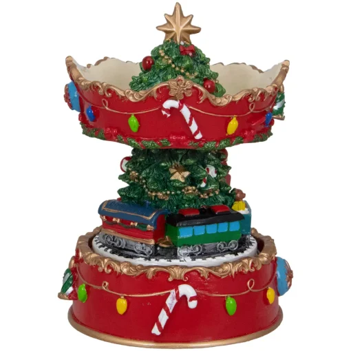 Sale Santa on Train Musical Christmas Carousel - 6" - Red and Gold Animated & Musical