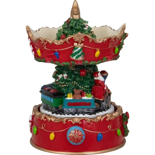 Sale Santa on Train Musical Christmas Carousel - 6" - Red and Gold Animated & Musical