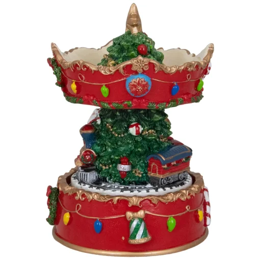 Sale Santa on Train Musical Christmas Carousel - 6" - Red and Gold Animated & Musical