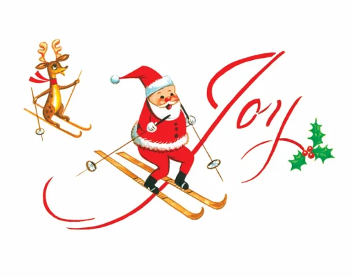 New Santa Skiing Christmas Holiday Wall Decor Art Print Wall