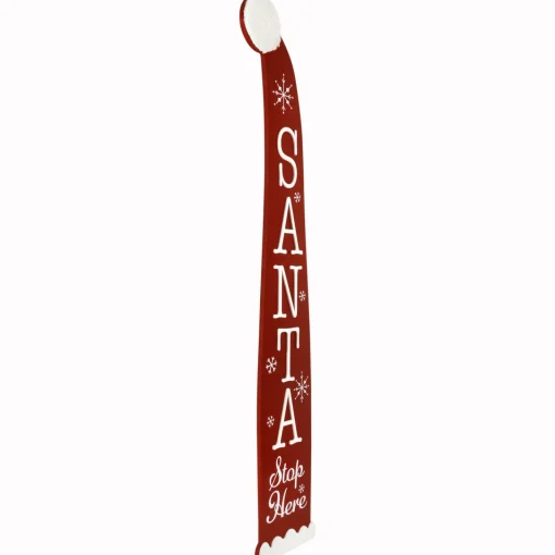 Santa Stop Here Christmas Hat Porch Sign - 35" Wall