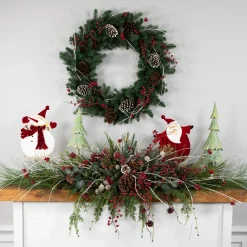 Santa with Candy Cane and Snowflake Wooden Christmas Decoration - 12" Santa Claus