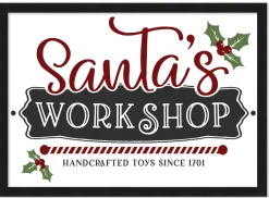 New Santa's Workshop Handcrafted Toys 14.5" x 20.5" Framed Christmas Wall Decor Art Print Sign Poster in a Black Wooden Frame with UV Acrylic and Hangers Wall