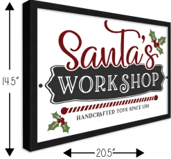 New Santa's Workshop Handcrafted Toys 14.5" x 20.5" Framed Christmas Wall Decor Art Print Sign Poster in a Black Wooden Frame with UV Acrylic and Hangers Wall