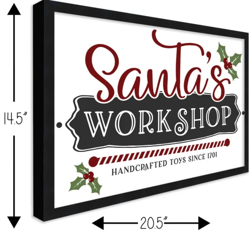 New Santa's Workshop Handcrafted Toys 14.5" x 20.5" Framed Christmas Wall Decor Art Print Sign Poster in a Black Wooden Frame with UV Acrylic and Hangers Wall