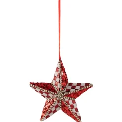 Sequined and Checkered Star Christmas Ornament - 6" - Red Symbols