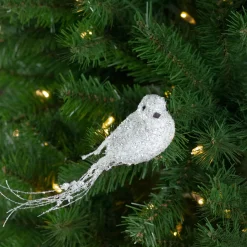 Sequined Bird Christmas Clip-on Ornament - 7.5" - White Animals