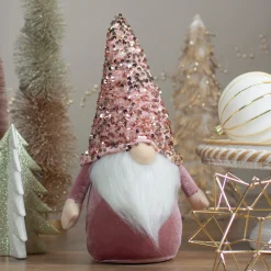 Clearance Sequined Hat Christmas Gnome Figure - 12" - Rose Gold and Pink Gnomes