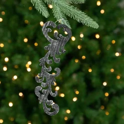 Outlet Set of 2 Black and Gray Scrollwork Christmas Ornaments 10.5" Novelty